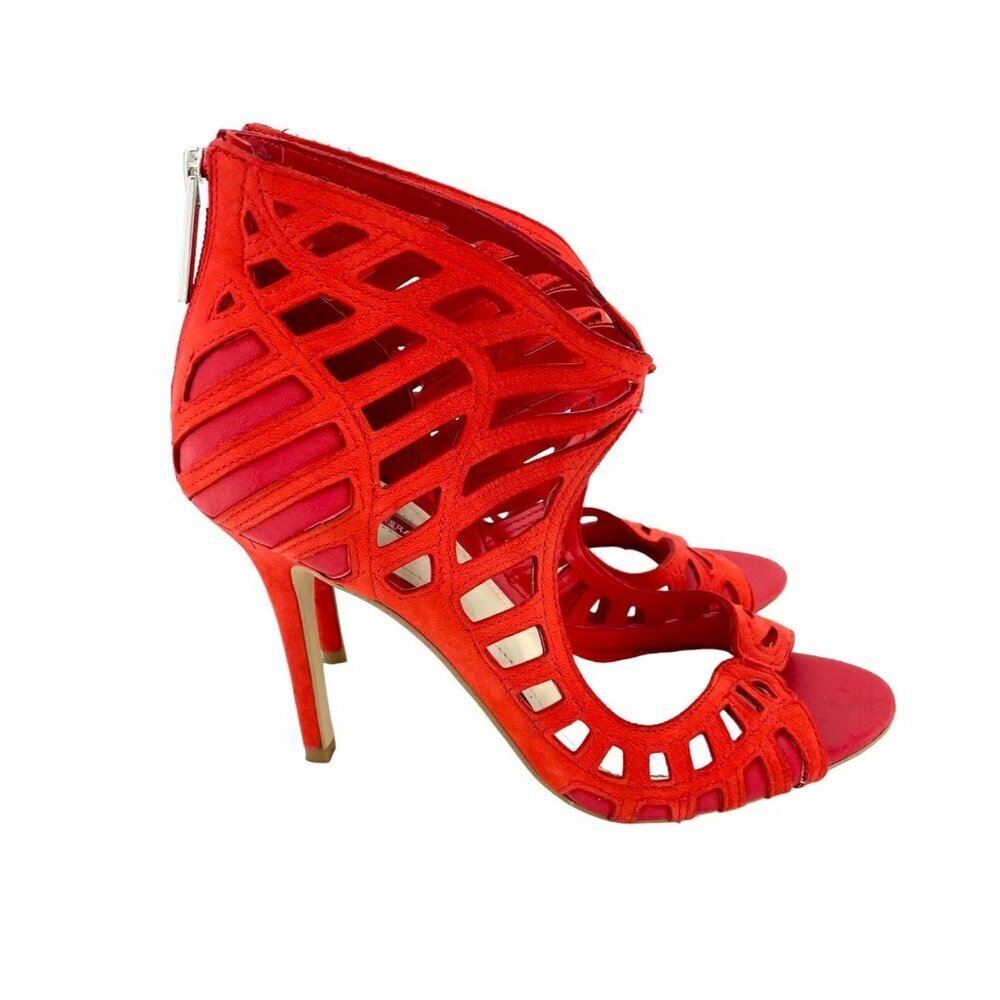 BCBGeneration Drita Red Suede Leather Back Zipper Stiletto Heels SZ 7 - Picture 6 of 9